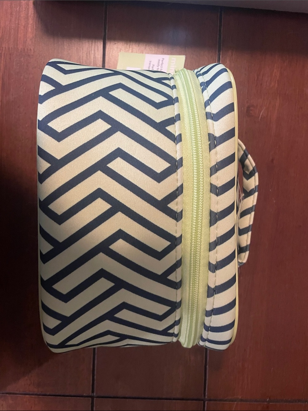 Striped Navy and Green Cosmetic Case with Light Green Zipper